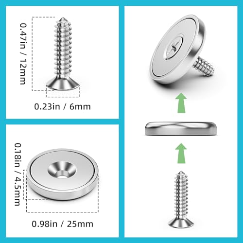 6 Pack 70LBS Neodymium Round Base Cup Magnets with Screws Strong Rare Earth Countersunk Hole Magnets for Holding Tools Lifting Hanging Waterproof Disc Heavy Duty Magnet with Holes for Wall Mounting - size: 6 Pack 70LBS