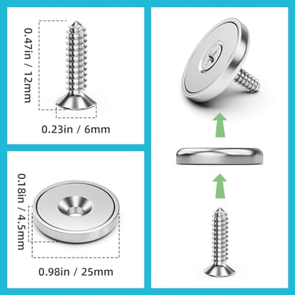 6 Pack 70LBS Neodymium Round Base Cup Magnets with Screws Strong Rare Earth Countersunk Hole Magnets for Holding Tools Lifting Hanging Waterproof Disc Heavy Duty Magnet with Holes for Wall Mounting - size: 6 Pack 70LBS