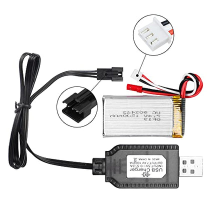 YACSEJAO 2 Pack 7.4V LiPo Battery USB Charger Cable with SM-3P Plug Connector for RC Model Vehicle Buggy Car Truck Boat