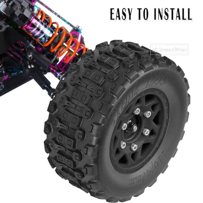 RC Truck Tires RC Wheels and Tires,12mm/14mm/17mm Hex RC Tires for 1/10 Slash 4×4 2WD,Arrm a Senton,Axia1 Red cat Rc 4wd,Off-Road Tire w/RC Wheels Hex,Black - color: Black(4pcs)