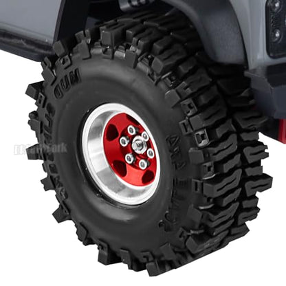 1.0 Beadlock Wheels and Tires for RC Crawler Car 1/18 TRX4M,1/24 SCX24,RC Off Road Buggy Rally Truck Wheels and Tires,RC Aluminium 1.0 in Rims and Rubber Tires w/Sponge,Red - color: Red - (1.0 in Beadlock Wheels)