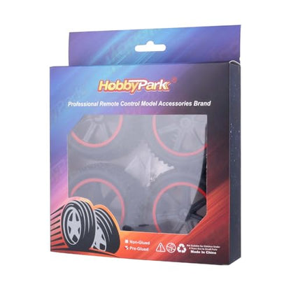 HobbyPark 12mm Hex PreGlued 1/10 RC Buggy Tires and Wheels Set Mounted for Traxxas Bandit VXL Losi Redcat Wltoys 144001 2S 3S Lipo Brushless Motor (Style A)