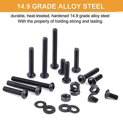 VIGRUE 610PCS 14.9 Grade Alloy Steel M3 Button Hex Head Cap Screws M3 x 4/5/6/8/10/12/14/16/18/20/25mm Machine Screws Bolts Nuts Washer Assortment Kit - size: M3 Button black