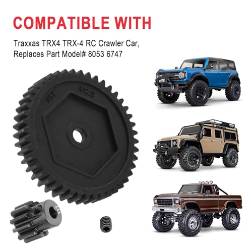 Hobbypark Metal Steel 45T M0.8 Spur Gear & 11T 32P Pinion Motor Gear for Traxxas TRX4 TRX-4 RC Crawler Car,Replace 8053 6747