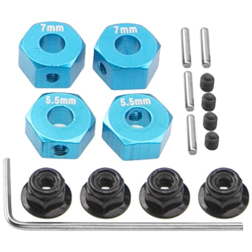 ShareGoo Aluminum 12mm Hex Wheel Hubs Hex Adapter & Flanged Lock Nuts Compatible with Traxxas 2WD Slash Rustler Stampede 1/10 RC Car (Sky Blue) - color: Sky Blue
