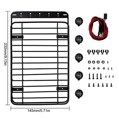 INJORA RC 1/10 Metal Roof Rack Luggage with 5 LED Set for 1/10 RC Crawler Car TRX-4 Axial SCX10 90046 SCX10 III AXI03007（Black）