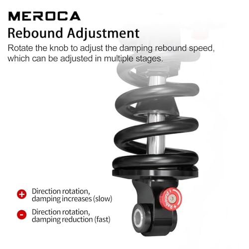 MEROCA Adjustable Air Spring Coil Over Shock Absorber for Mountain Bikes, 190-265mm, 550LBS Spring, Rebound, Compression, Preload, and Air Pressure (200-300 PSI) Fits MTB/Downhill/eBikes - size: 190mm*550lbs