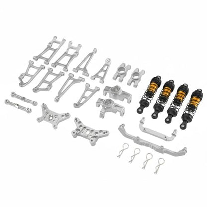 Set RC Car Kit Chassis Upgrade Steering Cups Swing Arms Aluminum 6061 CNC Machined Adjustable Tie Rods Semi Metal Shocks Suitable for 1/14 14211, Silver - color: Silver