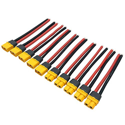 5Pairs XT60H (XT60 Upgrade Plug Male Female Extension Connector Adapter with Sheath Housing with 12AWG 10cm Silicone Wire for RC Lipo Battery FPV Racing Drone - style: XT60H