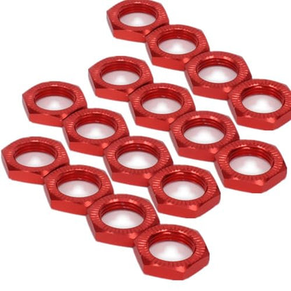 Aluminum 17mm Wheel Nut Thread 1.0mm for 1/7 1/8 RC Model Car ARRMA 6s HSP Redcat Himoto Monster Trucks Off Road Buggy Upgraded Parts 16 pcs/Set (Red) - color: red