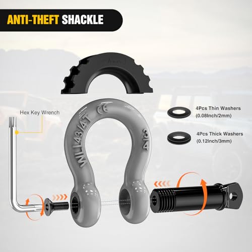 Nilight 3/4" D Ring Anti-Theft Shackle Tow Hook Jeep Truck SUV ATV UTV | Off Road Recovery Gear 19T 41,887 lbs Break Strength 4.75T WLL Rust-Resistant Anti-Rattle Isolators Heavy Duty Grey 2pack - color: Grey 3/4" w/Anti-Theft Shackle, size: Shackle