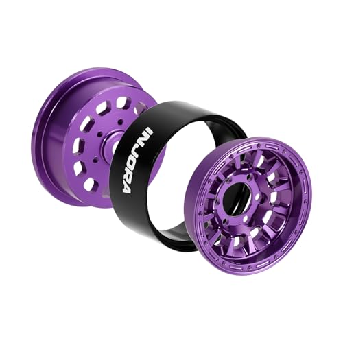 INJORA 1.0" Aluminum Beadlock Wheels 0mm Offset for 1/18 1/24 RC Crawler Upgrade, W1056(Purple) - color: Purple