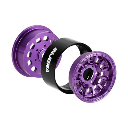 INJORA 1.0" Aluminum Beadlock Wheels 0mm Offset for 1/18 1/24 RC Crawler Upgrade, W1056(Purple) - color: Purple
