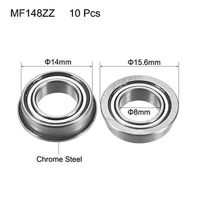 uxcell MF148ZZ Flanged Ball Bearing 8x14x4mm Double Metal Shielded (GCr15) Chrome Steel Flange Rip Bearings 10pcs - size: 8x14x4mm