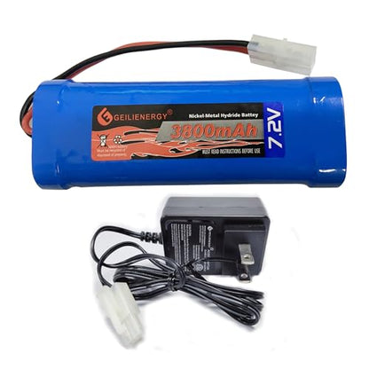 (1 Pack) 7.2V 3800mAh RC NiMH Battery for RC Cars, 6-Cell NiMH Flat Rechargeable Battery Pack w/Standard Tamiya Connector + (1 PCS) 7.2V Smart Charger - size: 1 PACK 7.2V 3800mAh battery +1PACK charger
