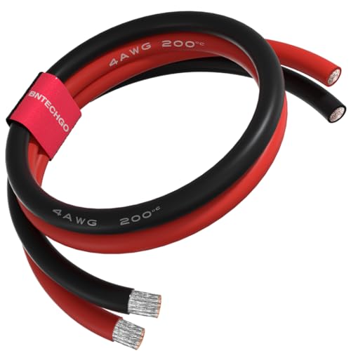 BNTECHGO 4 AWG Silicone Wire Red Black 5ft Stranded Tinned Copper Wire | Flexible 4 Gauge Stranded Wire Silicone Rubber Insulation For RC Models, Drone, Robot, Battery, EV Charger, 3D Printer, DIY - size: 2 Colors Each 5ft