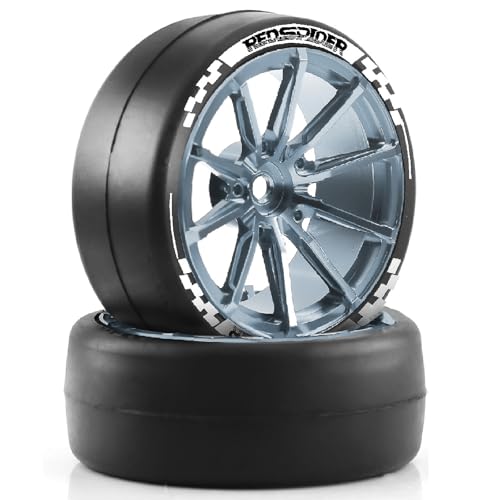 REDSPIDER 1/10 RC Drift Aluminum Wheels and Tires, OD 65mm Drift Racing Tires, 12mm Hex for 1:10 Rally Street On Road Touring Car (Titanium)