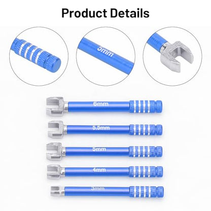 daitoku RC Wrench 3.0/4.0/5.0/5.5/6.0mm Turnbuckle Nut Ball Joint Remover 5PCS for RC Crawler Car Boat Drone Upgrade Parts (Blue) - color: Blue