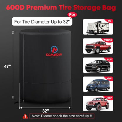 Comnova Tire Storage Cover - 600D Tire Cover for Trucks SUV Camper RV Trailer, Waterproof Heavy Duty Fade-Resistant Seasonal Spare Tire Storage Bags, Fits Tire Diameter 32 Inch Tire - size: 32" Tire Diameter