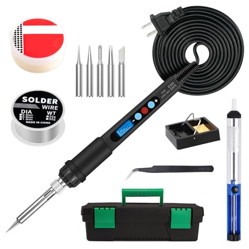 Soldering Iron Kit, 60W LED Display Soldering Gun with Ceramic Heater, 12-in-1 Adjustable Temperature Tool Kit– Includes Tips, Solder Wire, Flux Paste, Pump, and Case for DIY& Electronic Repairs