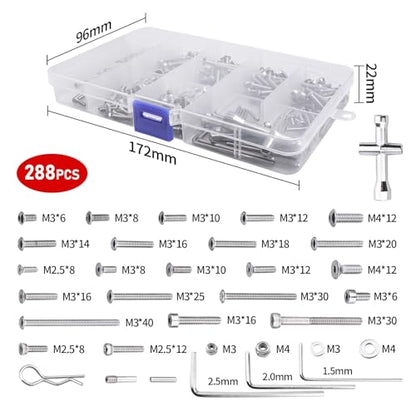 288pcs RC Screw Kit Hardware Fasteners Compatible with Traxxas Slash 1/10 2WD 4X4 RC Car