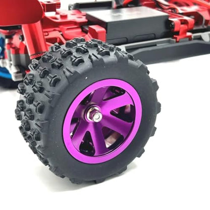 4Packs Metal Upgraded Clamp Wheel Hub Tires for Hyper Go H16BM H16GT H16DR H16PL H14BM RC Car Parts, 12mm Hex 84mm (3.3") Tires for Wltoys Hyper Go SCY 1/12 1/14 1/16 RC Car (Purple) - color: Purple