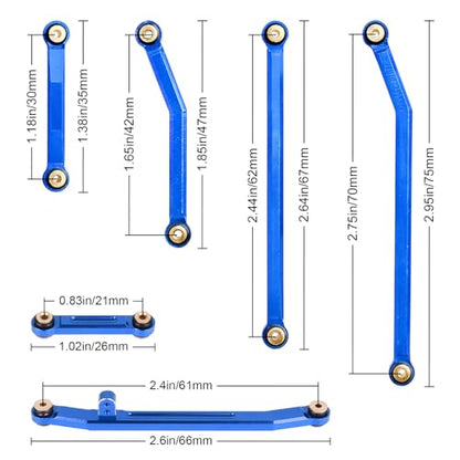 HobbyPark High Clearance Links Set Steering Rod Tie Upgrades for Axial SCX24 Deadbolt AXI90081 B17 Upgrades 1/24 RC Crawler Car (Blue)