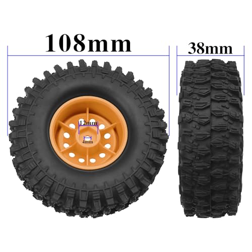 RC 1/10 1.9" Rubber Tires OD 108mm & 12mm Hex Hub Wheel Rims Compatible with Axial SCX10 90046 AXI03007 Traxxas TRX4 Tamiya CC01 D90 TF2 HSP 1/10 RC Crawler Car (Brown) - color: Brown