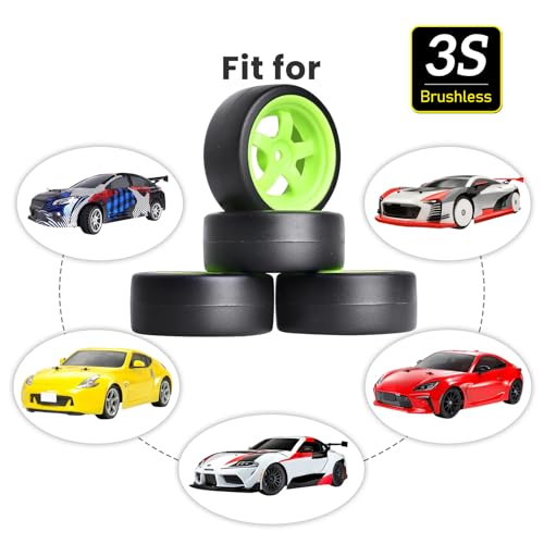 12mm Hex RC Drift Car Wheels and Hard Slick Tires for 1/10 Scale Traxxas HSP Redcat Tamiya HPI Kyosho On-Road Drifting Car, Set of 4