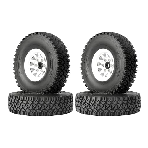 4PCS 1.55 Inch Beadlock Metal Wheel Rim and Rubber Tires Set for 1/10 RC Rock Crawler Car for Axial AX90069 D90 TF2 Tamiya CC01 LC70(90mm-10Holes White) - color: 90mm-10holes White