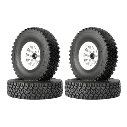 4PCS 1.55 Inch Beadlock Metal Wheel Rim and Rubber Tires Set for 1/10 RC Rock Crawler Car for Axial AX90069 D90 TF2 Tamiya CC01 LC70(90mm-10Holes White) - color: 90mm-10holes White
