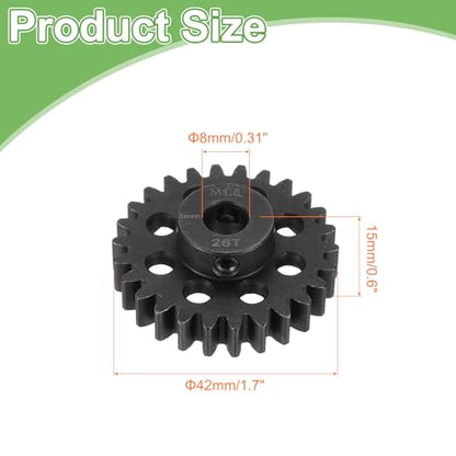 MECCANIXITY Steel M1.5 Gear Set 26T 8mm Shaft Motor Gears for RC Vehicles Truck Drift Car Part, Black - style: 26T