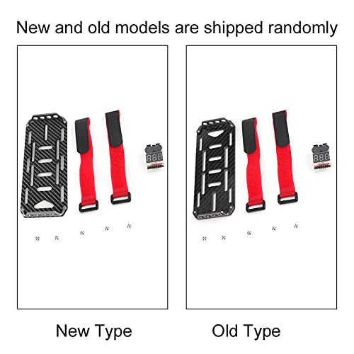 RC Battery Mounting Plate Set, RC Battery Tray with Electricity Tester, Carbon Fiber Batteries Mount Plate with Strap Replacement for SCX10 1/10 Crawler Car, 6x2.4x0.6in