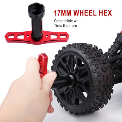 HobbyPark Aluminum 17mm Wheel Nuts with Hex Wrench for Arrma Typhon Kraton 6S 3S Traxxas E-Maxx E-Revo 1/8 RC Cars Monster Trucks Off Road Buggy, 4pcs (with Red Nuts)