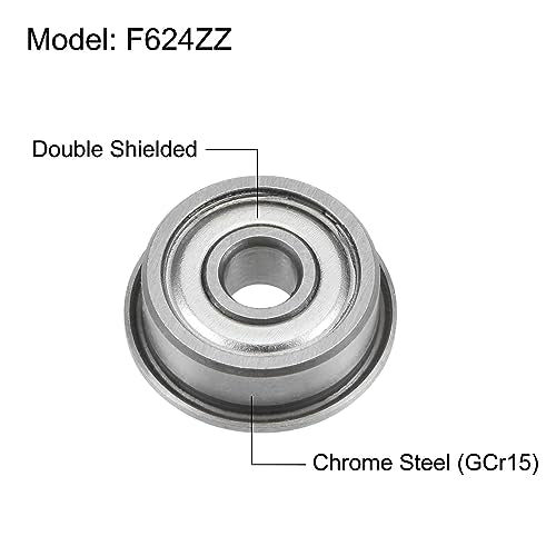 uxcell F624ZZ Flanged Ball Bearing 4x13x5mm Double Shielded Chrome Steel Flange Bearings, 4pcs - size: 4x13x5mm