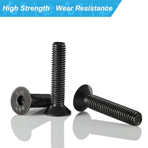 M5 x 40mm 45mm 50mm 55mm 60mm Flat Head Hex Socket Cap Screws, Countersunk Bolts, 10.9 Grade Alloy Steel, Black Oxide Finish, Metric Allen Hex Drive, Fully Threaded, Assortment Kit 30Pcs - size: M5 x 40/45/50/55/60 mm