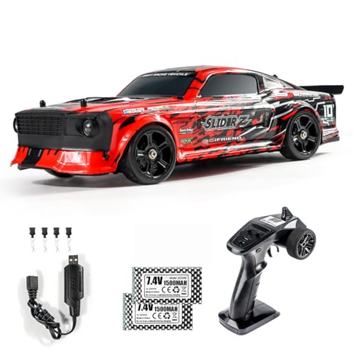 RC Drift Car, 1/14 Scale RC Race Car with Spray, Cool LED Lights, 2.4G 4WD High Speed 35KM/H Drifting Cars, Proportional Throttle with 2 Batteries RTR Gifts for Teen Adults