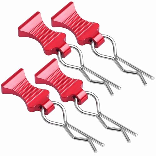 1/10 RC Car Body Clips Pins with Pull Tabs R Clips for All 1:10 1/12 Scale Axial Redcat HPI Himoto HSP Exceed RC Car Parts Truck Buggy Shell Replacement, Set of 4 (Red) - color: Red