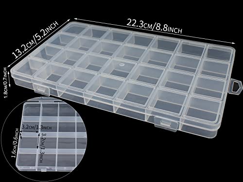 4Packs 28 Grids Bead Organizer Plastic Organizer Box with Fixed Dividers-Jewelry, Accessories, and Small Parts Container Clear Box for Jewerly Beads, Sewing, Drawing - size: 4pcs 28 Grids