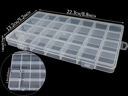 4Packs 28 Grids Bead Organizer Plastic Organizer Box with Fixed Dividers-Jewelry, Accessories, and Small Parts Container Clear Box for Jewerly Beads, Sewing, Drawing - size: 4pcs 28 Grids