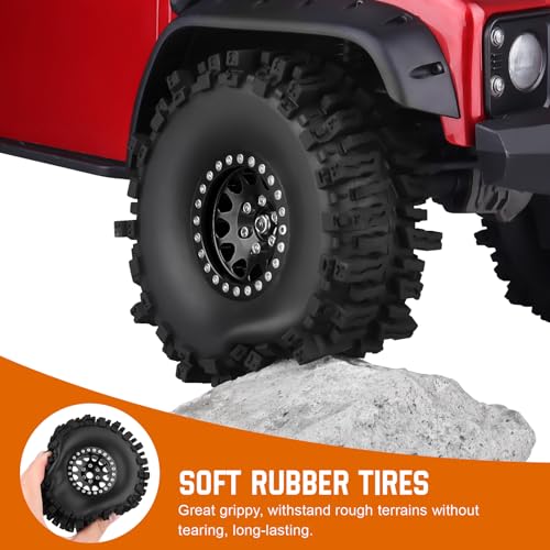 120mm 4.72'' Tall 1.9 Mud Slingers Tires Good Grip and 1.9 Beadlock Wheels Aluminum 1.9 Beadlocks for FCX10 TRX4 Axial SCX10 II UTB18 Capra Redcat Gen8 Gen7 VS4-10 1/10 RC Crawler Car (Color C) - color: Color C