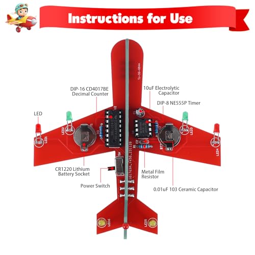 ICSTATION DIY Airplane Soldering Practice Kit, 3 Color LED Flashing Light Electronics Project, STEM Educational Learning Tool for High School Classroom, Beginners & Students, Birthday Present
