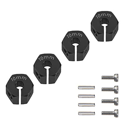 Aluminum Alloy 12mm Wheel Hex Hub Drive Adapters with Pins Screws Compatible with Axial SCX10 HSP HPI Tamiya Redcat 1/10 RC Crawler Car (10mm, Black) - color: Black, size: 10mm