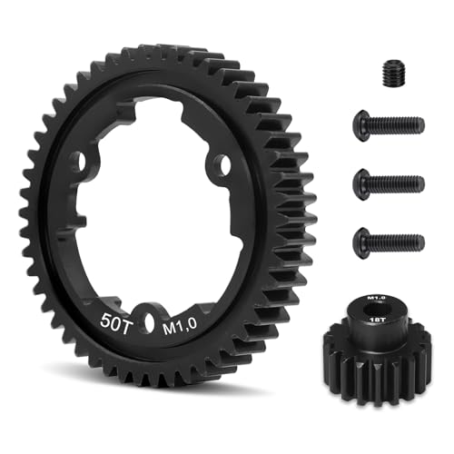 OGRC 50T Steel Spur Gear for Traxxas 1/5 X-Maxx 1/7 XO-1 1/10 Maxx/E-Revo | 1 Mod, with 18T Motor Pinion Gear, Replace Stock Part #6448 - size: 50T