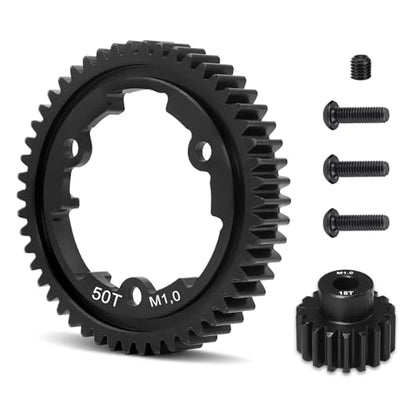 OGRC 50T Steel Spur Gear for Traxxas 1/5 X-Maxx 1/7 XO-1 1/10 Maxx/E-Revo | 1 Mod, with 18T Motor Pinion Gear, Replace Stock Part #6448 - size: 50T