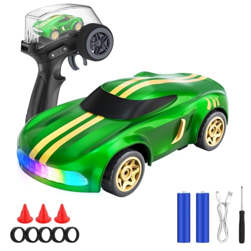 RC Drift Car, 1/64 Mini Drift RC Cars 4WD Micro Remote Control Car with LED Lights and Speed Switch, Cars Toys for Adults Kids Boys Age 6 7 8-12, Green - color: Green