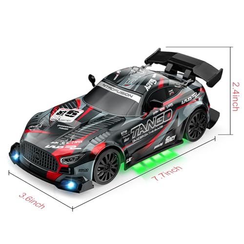 RC Car for Kids, 1:24 High Speed Remote Control Drift Car | 2.4GHz 4WD RC drift car with LED lights, 2 batteries (50-min runtime), drift tires, Birthday gift for boys aged 4-12, Black - color: 2-black