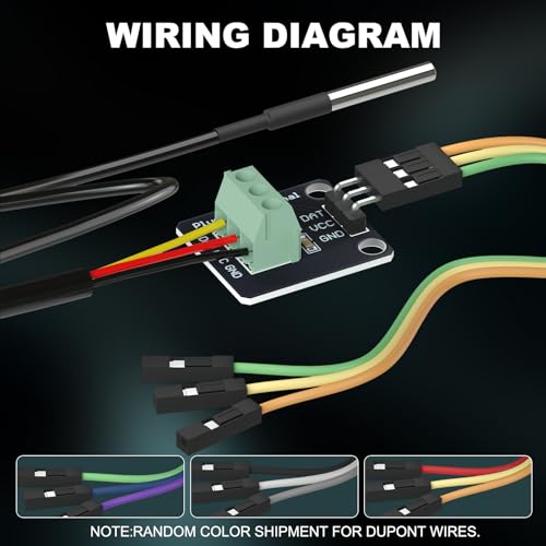 DROK 5 Pack Waterproof DS18B20 Temperature Sensor Probes with a Probe Adapter Board, 3 pin Female to Female Jumper Wires and 5 Pack 4.7K ohm Resistors for Arduino Raspberry Pi DIY