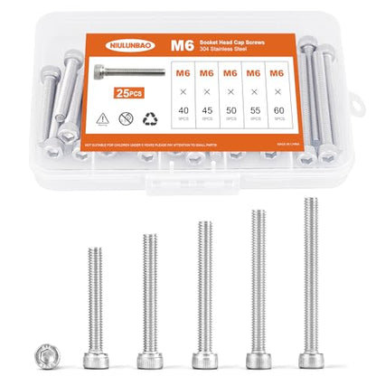 M6 x 40mm 45mm 50mm 55mm 60mm Hex Socket Head Cap Screws Bolts 304 Stainless Steel Metric Machine Allen Hex Drive, Fully Threaded, Assortment Kit 25PCS - size: M6 x 40/45/50/55/60mm (25PCS)