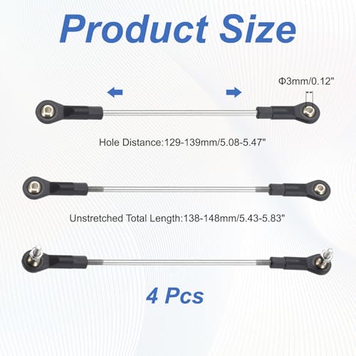 MECCANIXITY 4Pcs Adjustable Turnbuckles Camber Link, 129-139mm Turnbuckle Rod Steering Servo Linkage with M3 Ball Head Rod Ends for RC Car Replace Parts - size: 129-139mm